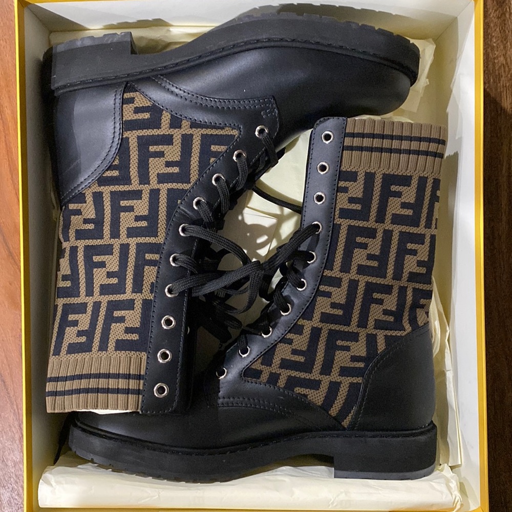 Fendi Rockoko leather combat boots